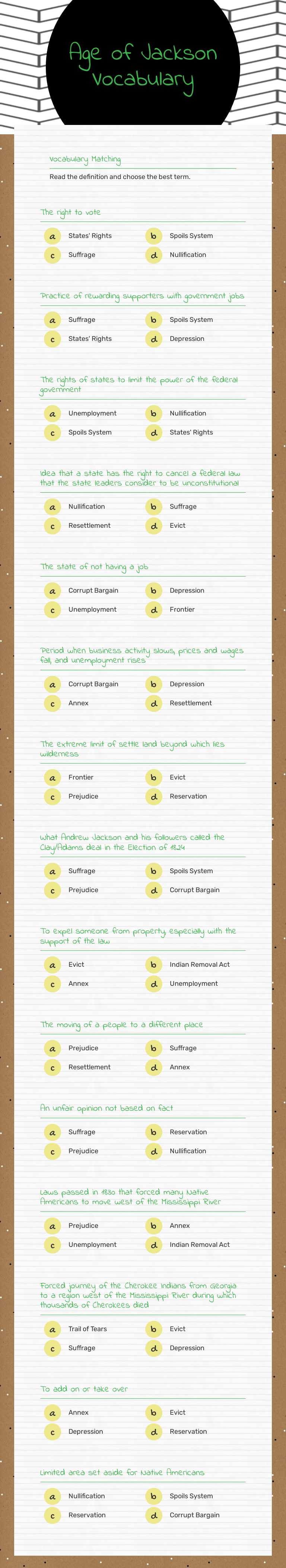 Age of Jackson Vocabulary Grade 8 worksheet preview