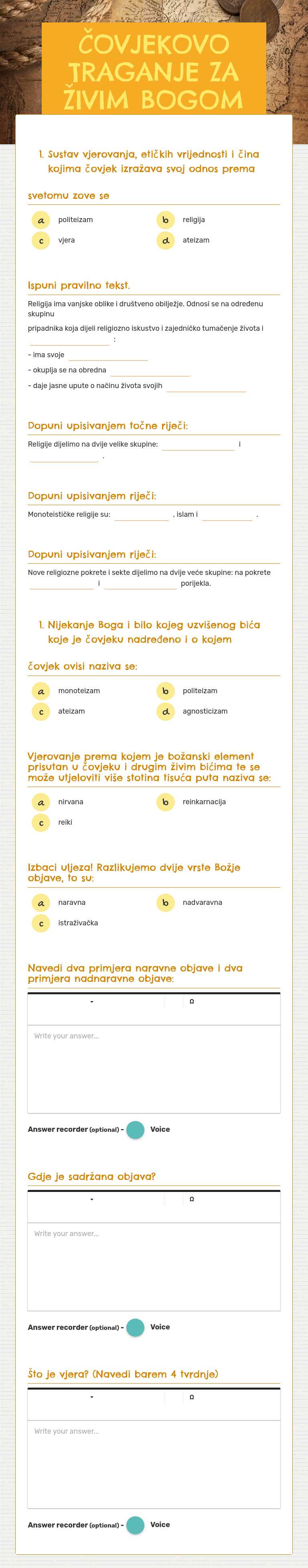 ČOVJEKOVO TRAGANJE ZA ŽIVIM BOGOM worksheet preview image