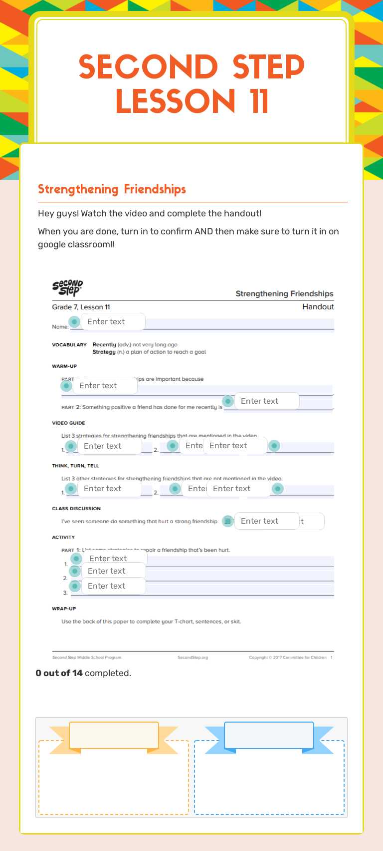 Second step lesson 11 worksheet preview image