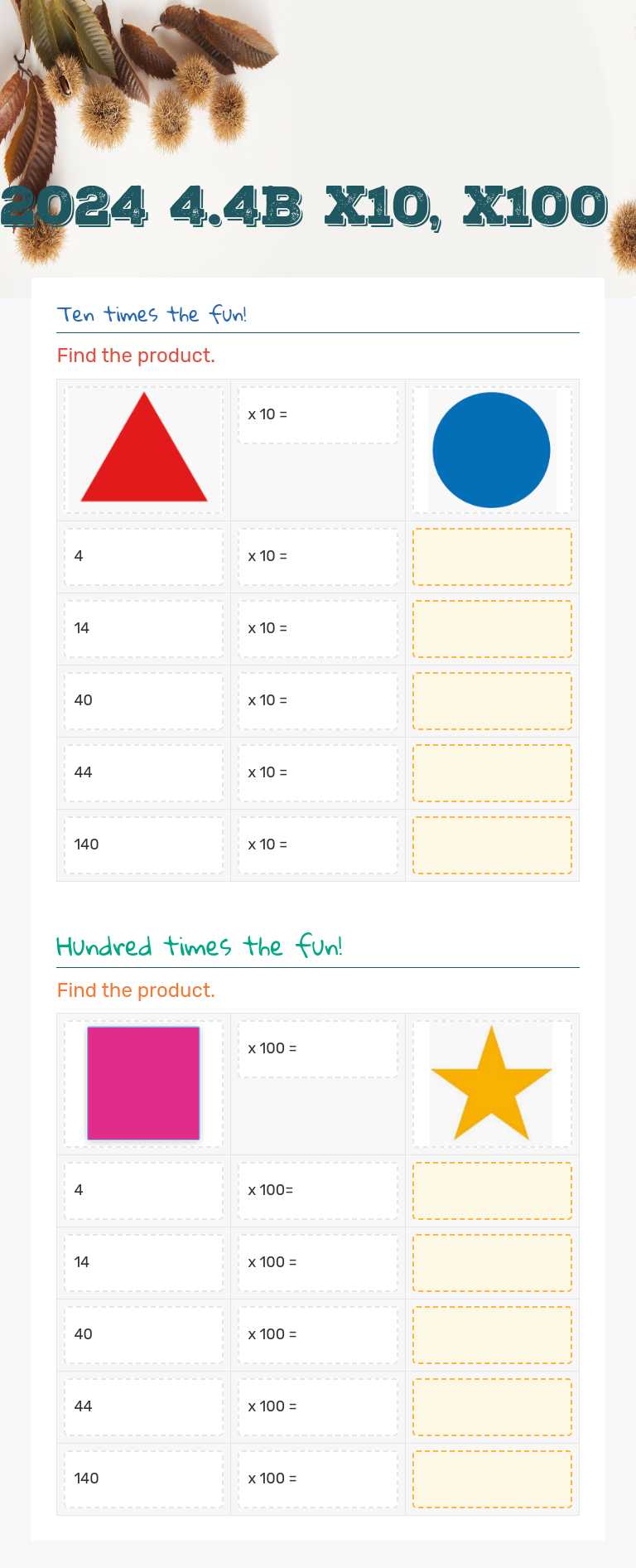 2024 4.4B x10, x100 worksheet preview image