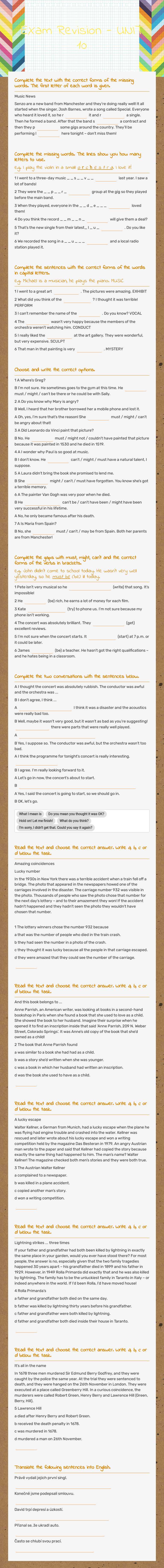 EXam Revision - UNIT 10 worksheet preview image