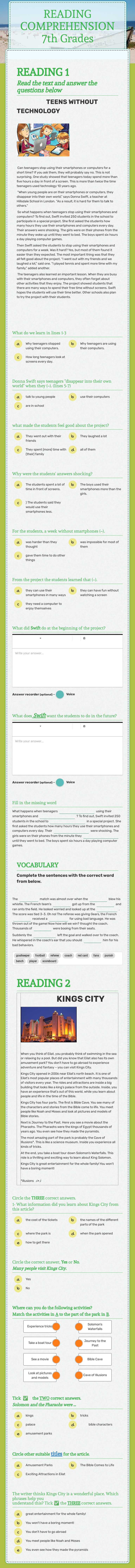 READING COMPREHENSION 7th Grades worksheet preview image