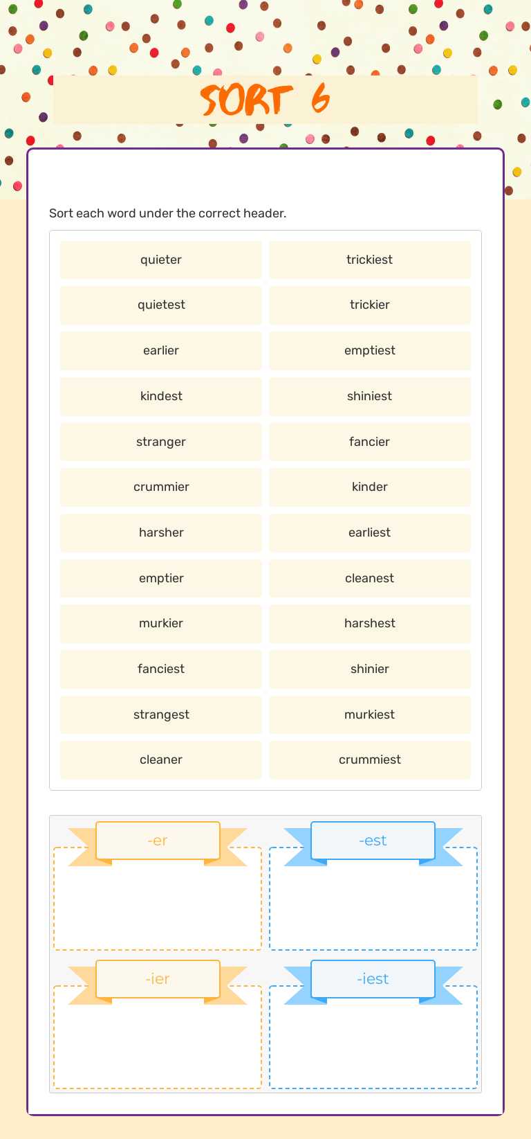 Sort 6 worksheet preview image