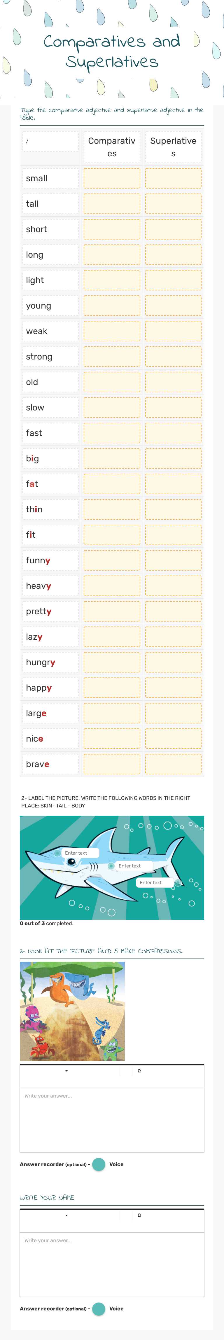 Comparatives and Superlatives worksheet preview image