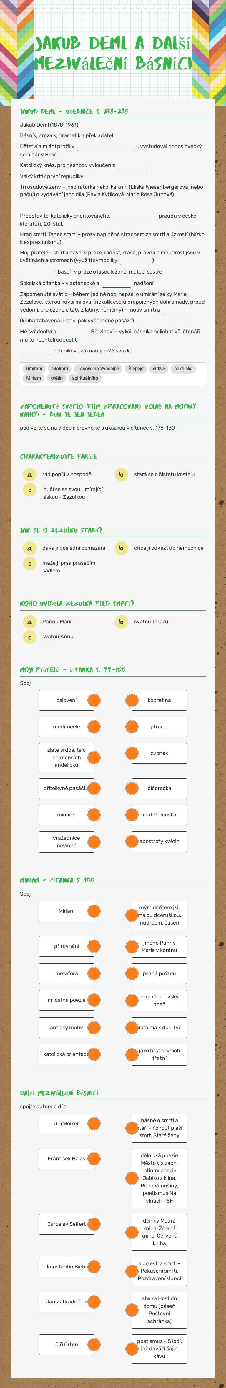 Jakub Deml a další meziváleční básníci Grade 12 worksheet preview