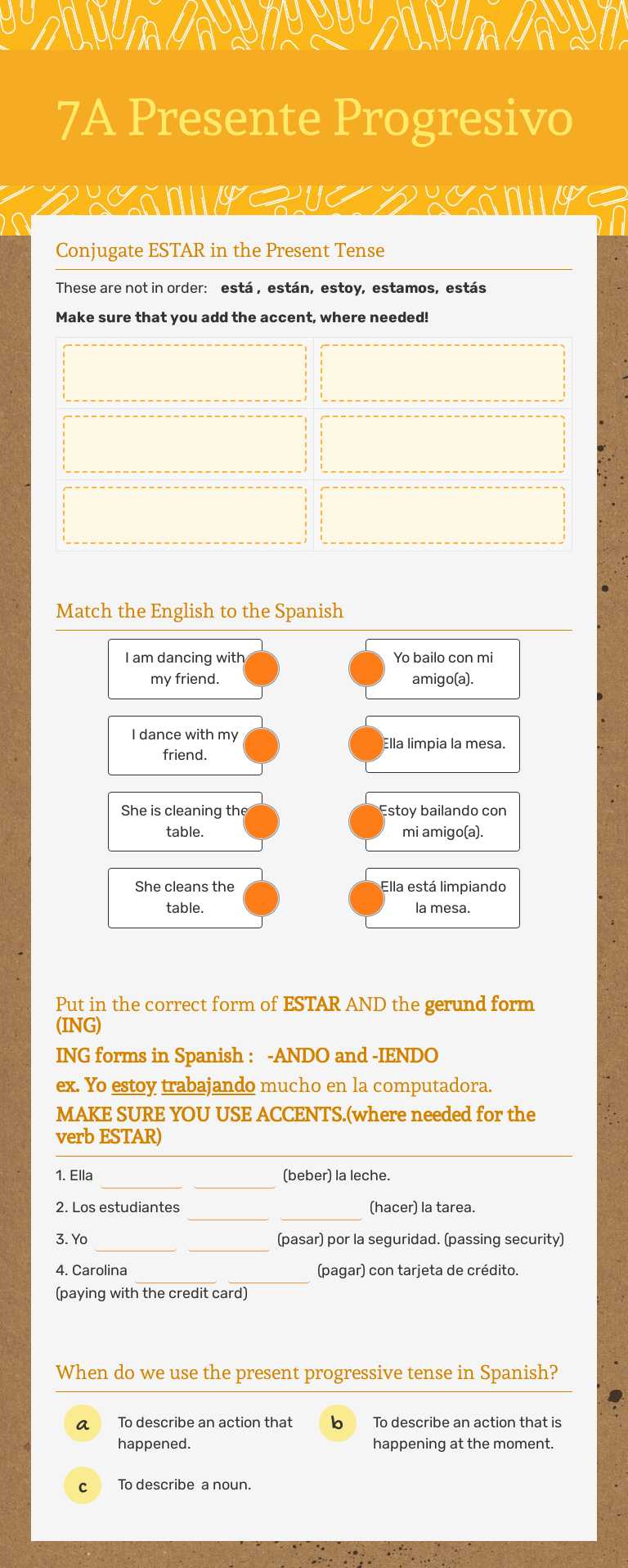 7A Presente Progresivo worksheet preview image