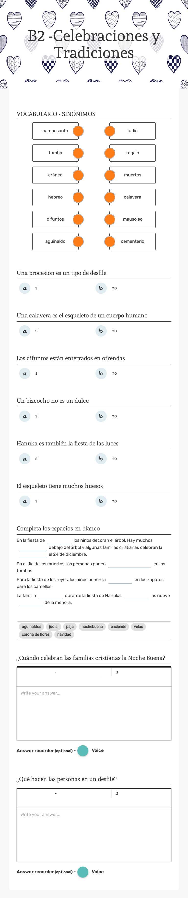 B2 -Celebraciones y Tradiciones Grade 9 worksheet preview