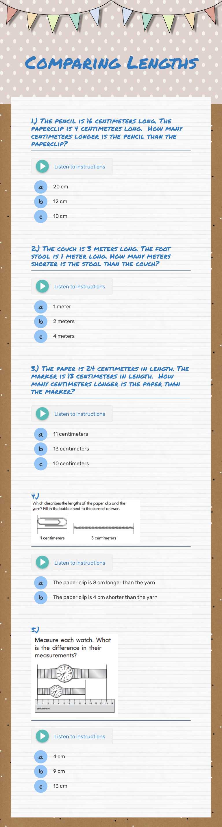 Comparing Lengths worksheet preview image