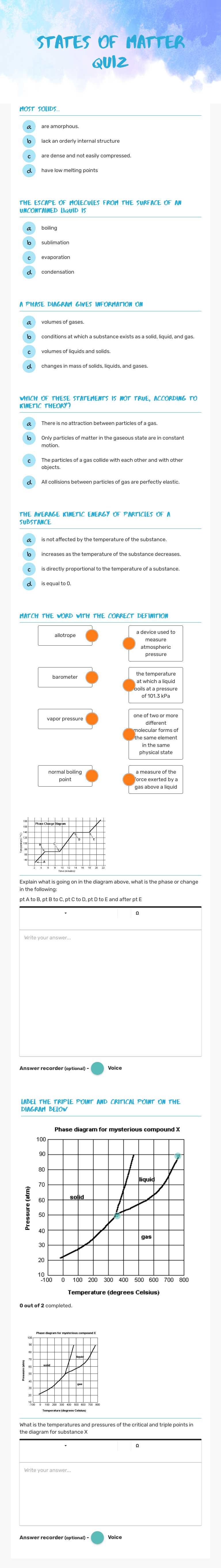 States of Matter Quiz worksheet preview image