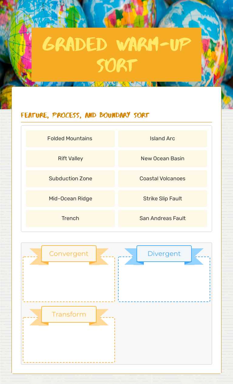 Graded Warm-up Sort worksheet preview image
