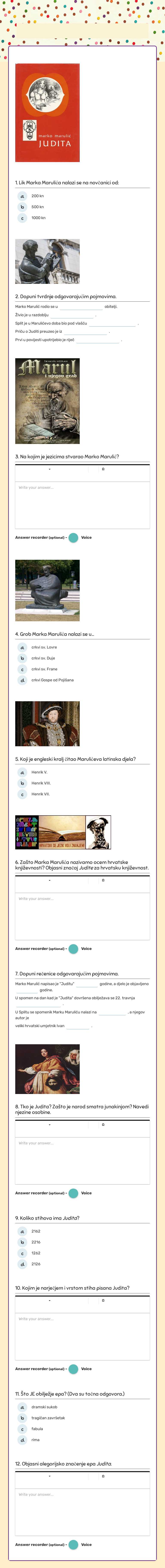 MARKO MARULIĆ, JUDITA worksheet preview image