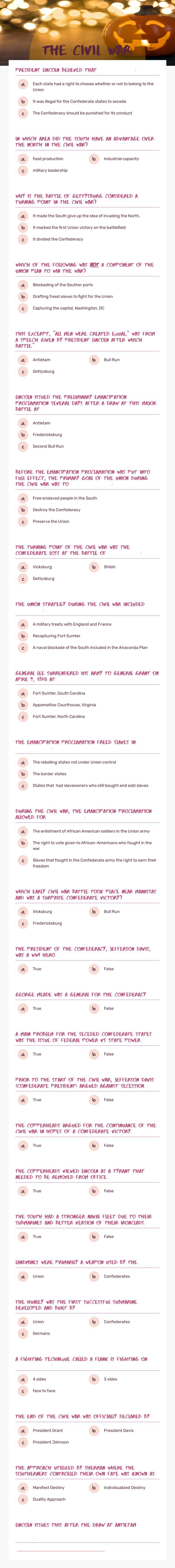 The Civil War: Abbreviated worksheet preview image