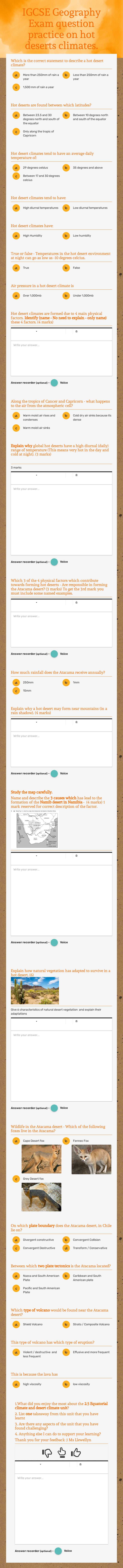 IGCSE Geography Exam question practice on hot  deserts climates. worksheet preview image