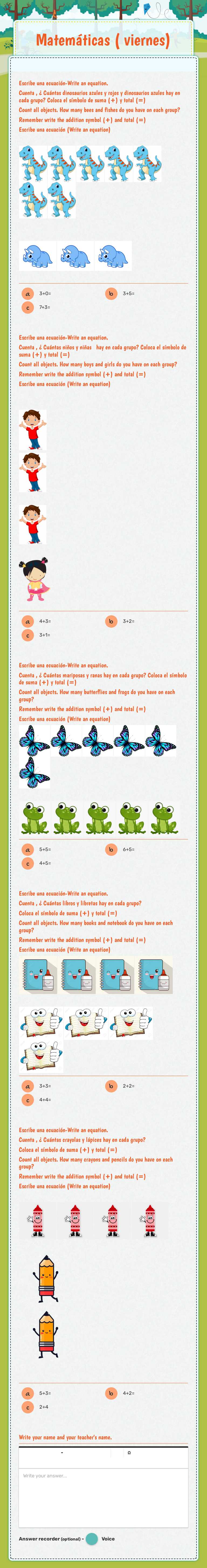 Matemáticas ( viernes) Preschool worksheet preview