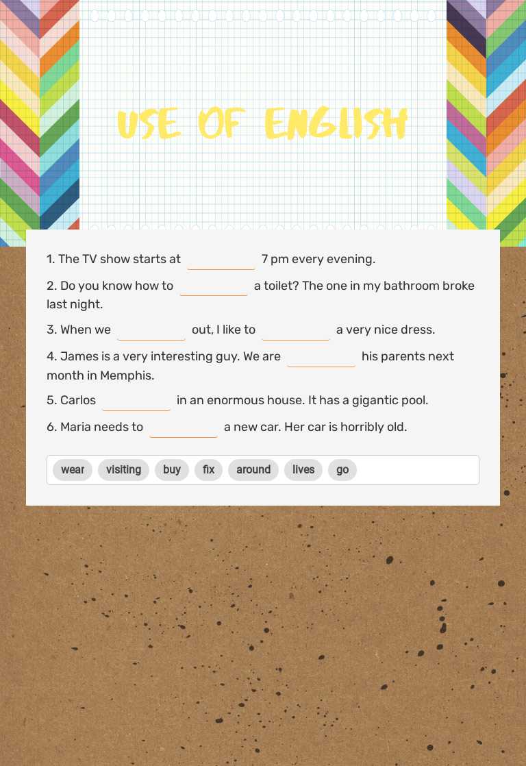 Use of English worksheet preview image