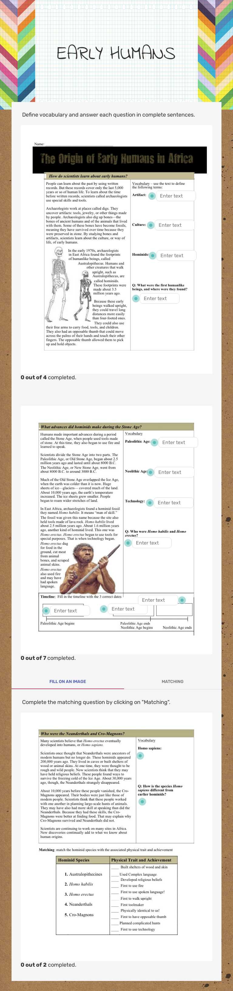 EARLY HUMANS worksheet preview image
