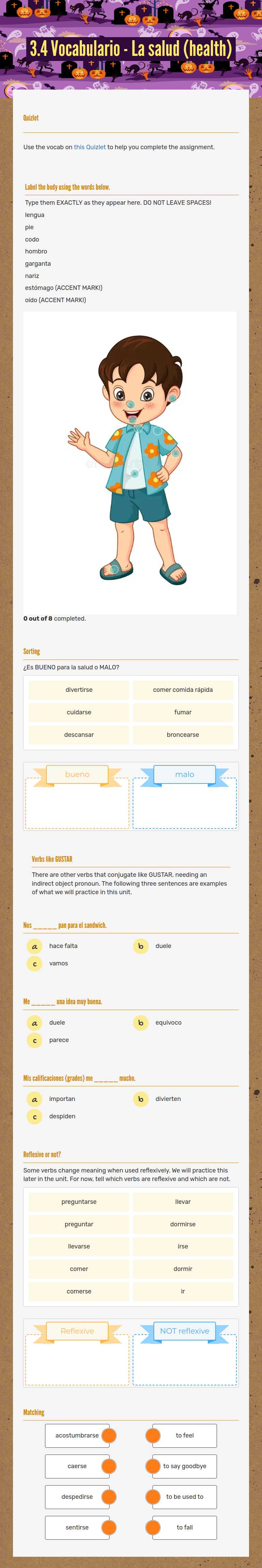 3.4 Vocabulario - La salud (health) worksheet preview image