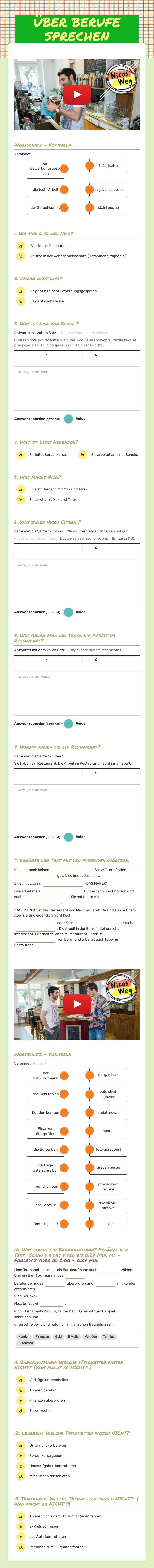 ÜBER BERUFE SPRECHEN worksheet preview image