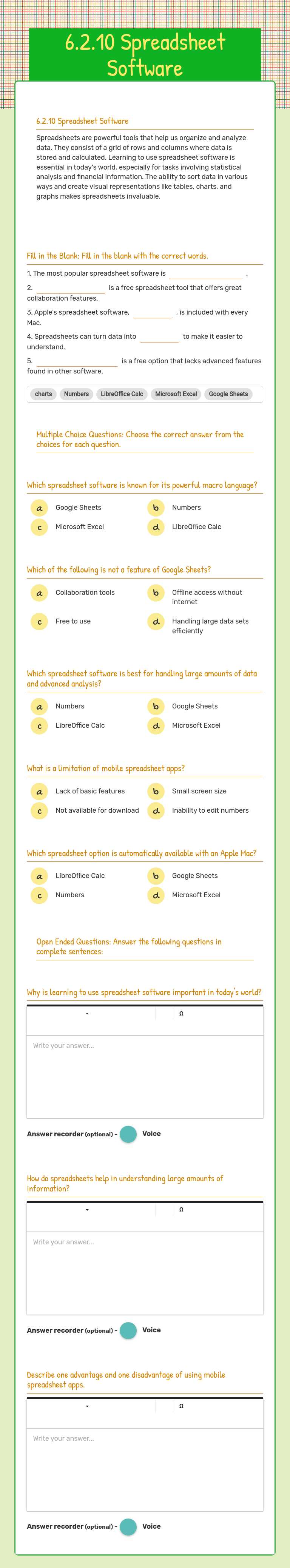 6.2.10 Spreadsheet Software worksheet preview image