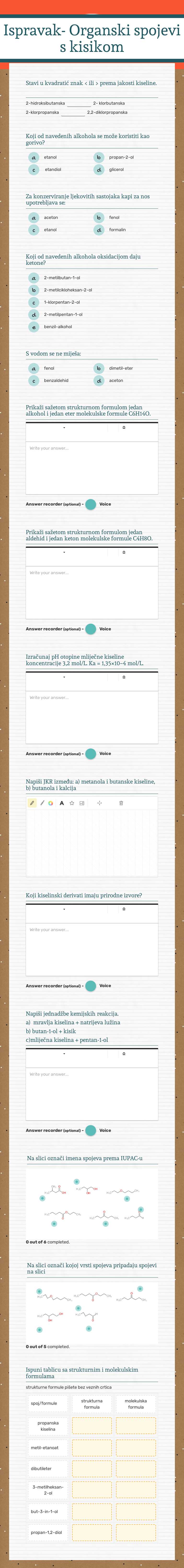 Ispravak- Organski spojevi s kisikom worksheet preview image