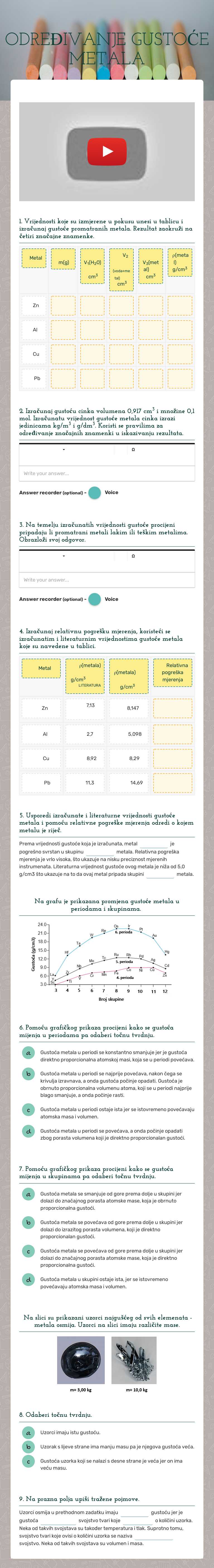 ODREĐIVANJE GUSTOĆE METALA worksheet preview image