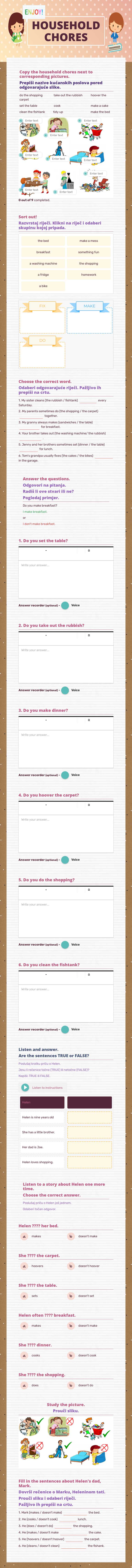 HOUSEHOLD CHORES Grade 4 worksheet preview