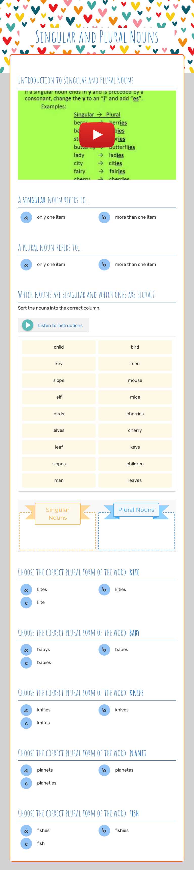 Singular and Plural Nouns worksheet preview image