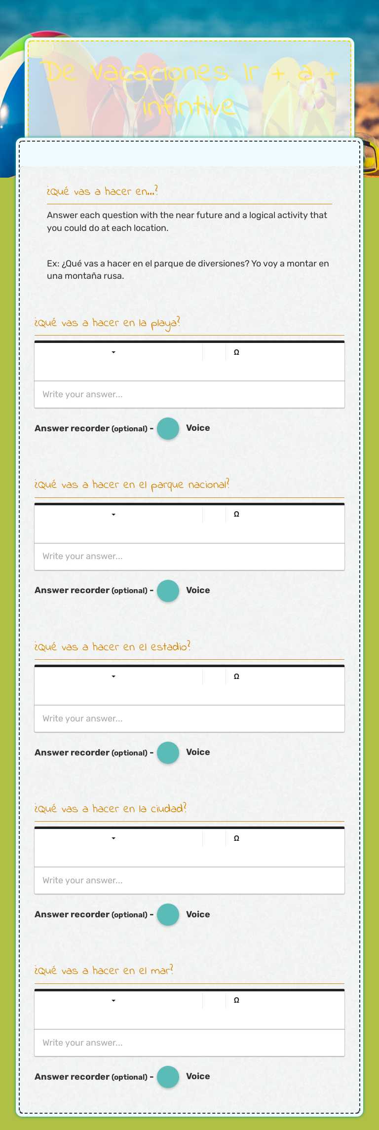 De Vacaciones: Ir + a + infintive worksheet preview image