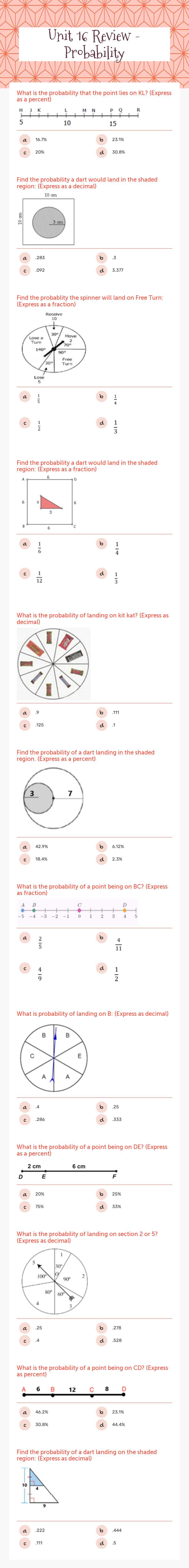 Unit 16 Review - Probability worksheet preview image