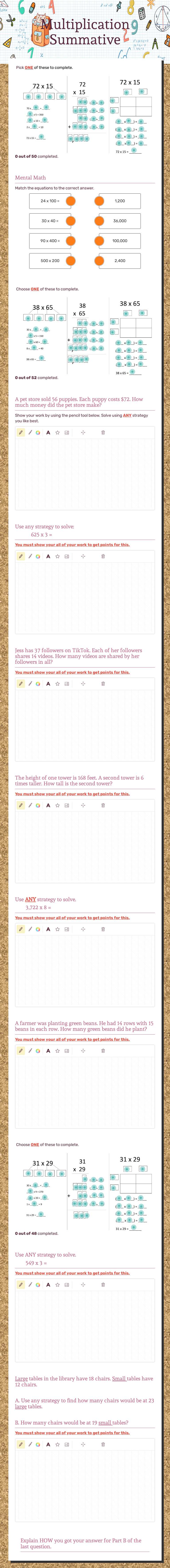 Multiplication Summative worksheet preview image