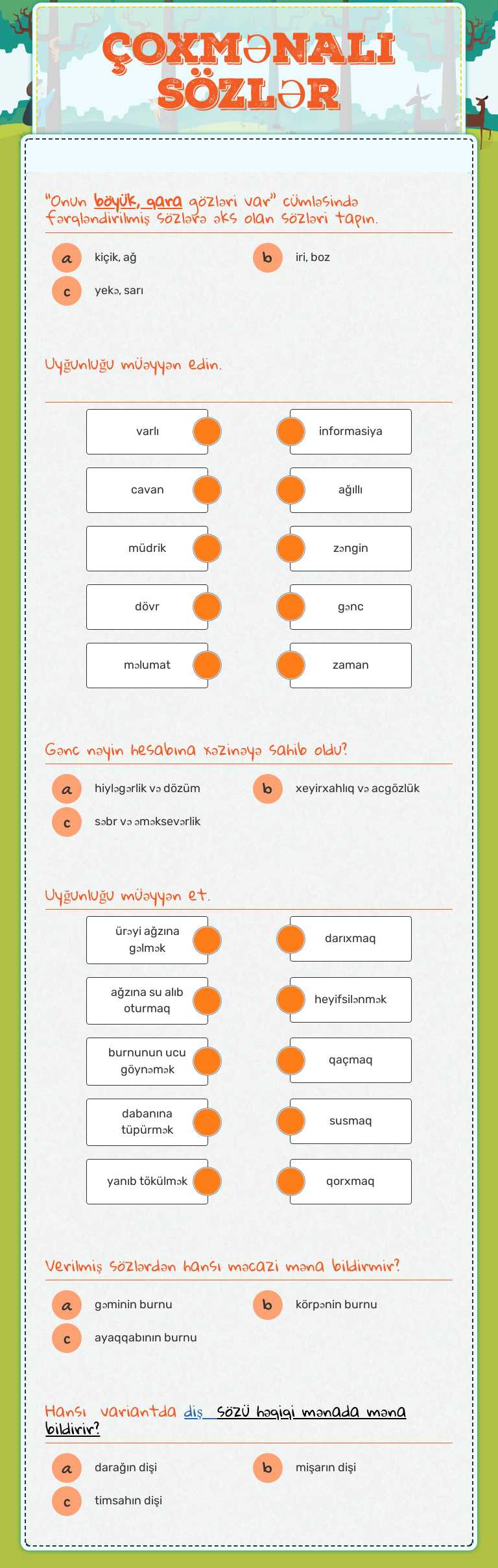 ÇOXMƏNALI SÖZLƏR worksheet preview image