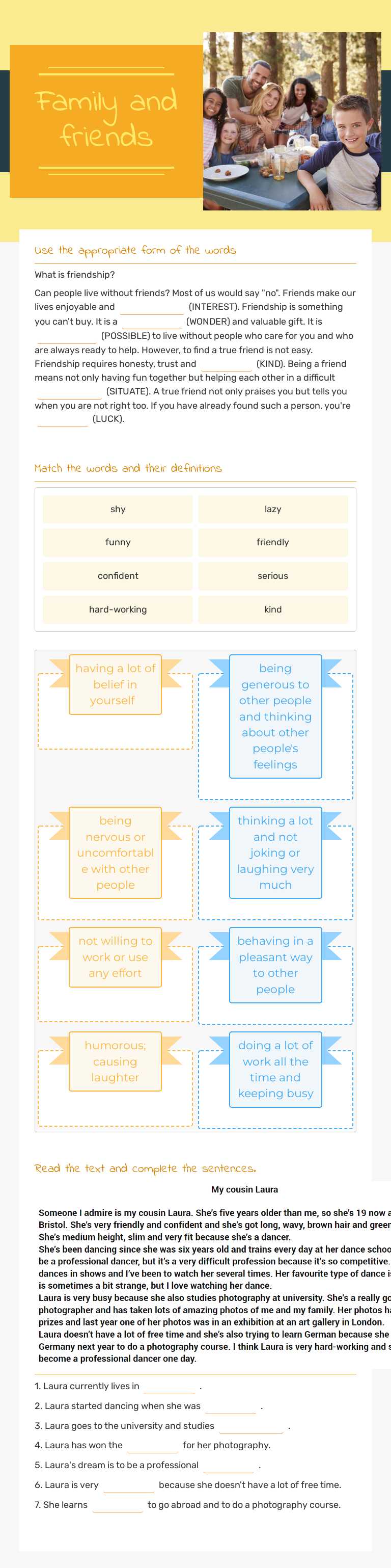 Family and friends worksheet preview image