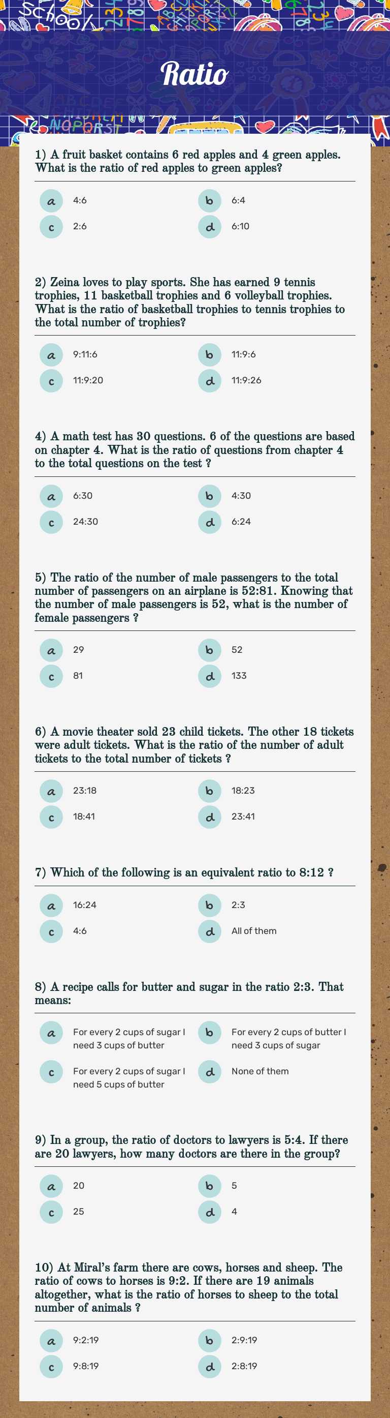 Ratio Grade 5 worksheet preview