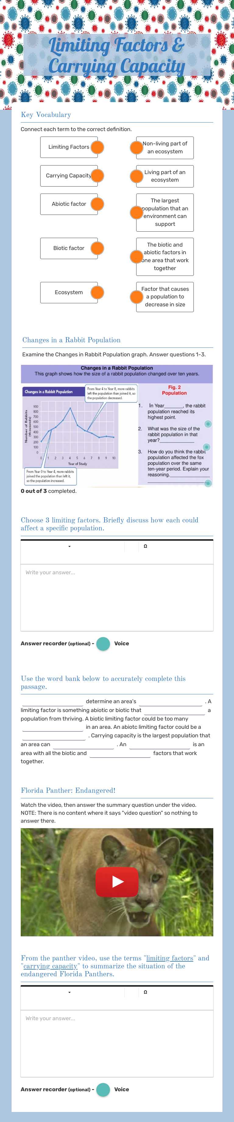 Limiting Factors & Carrying Capacity Grade 9 worksheet preview