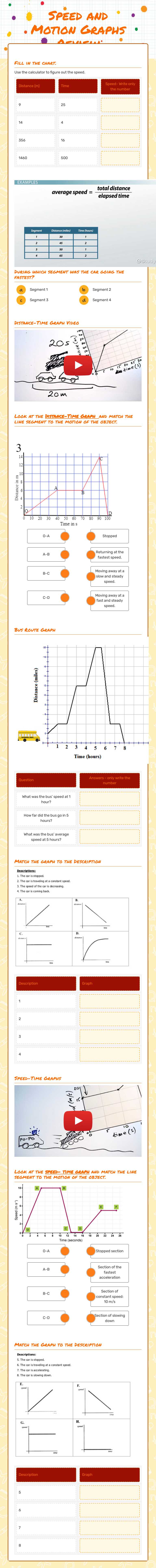 Speed and Motion Graphs Review worksheet preview image