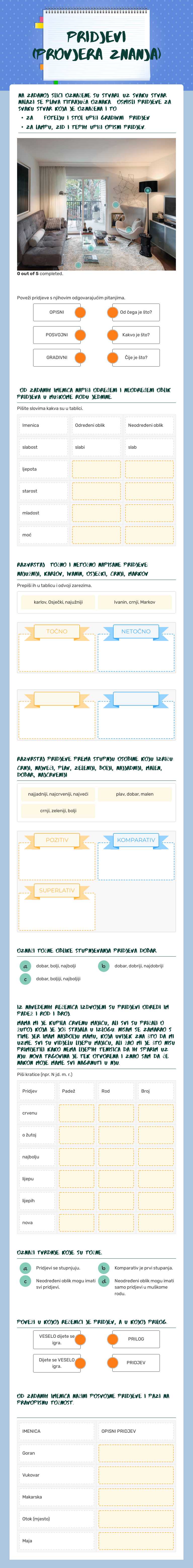 PRIDJEVI (PROVJERA ZNANJA) worksheet preview image