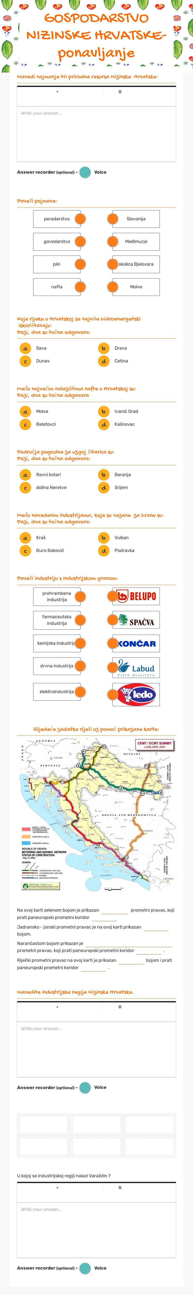 GOSPODARSTVO NIZINSKE  HRVATSKE- ponavljanje Other worksheet preview