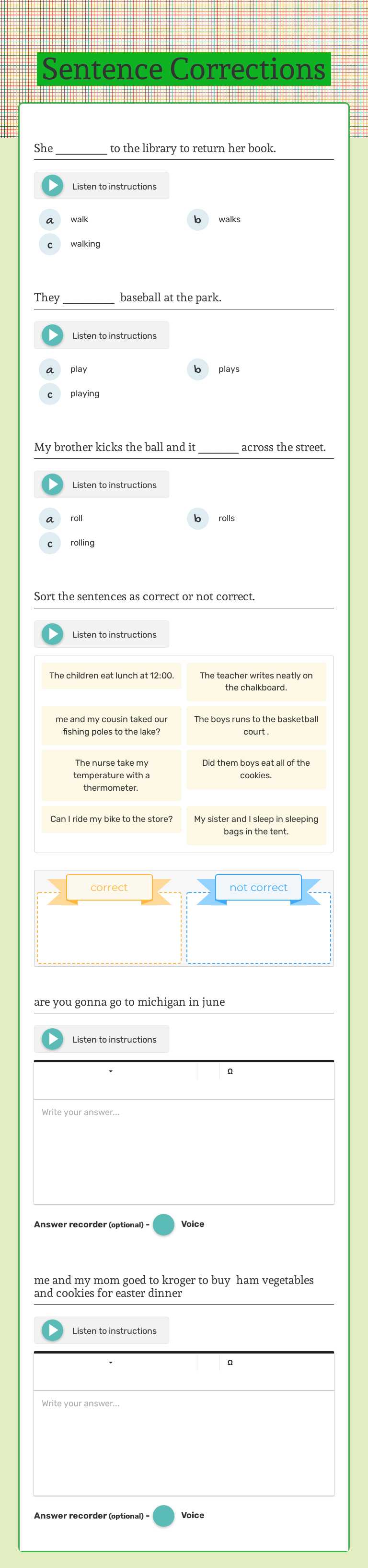 Sentence Corrections worksheet preview image