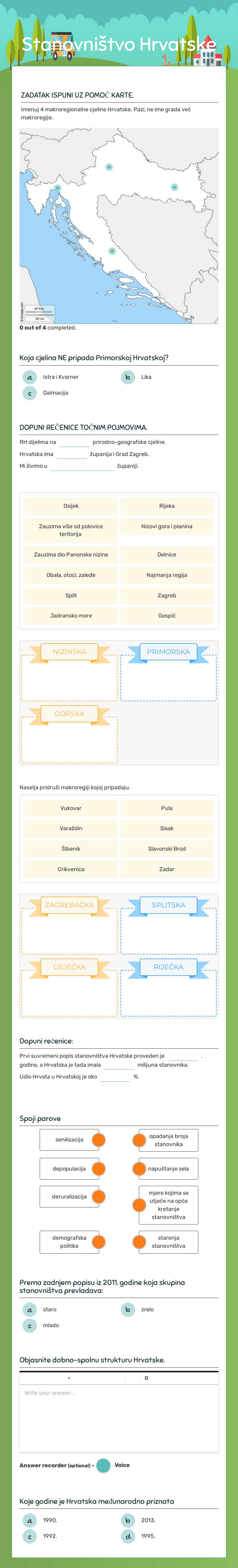 Stanovništvo Hrvatske worksheet preview image