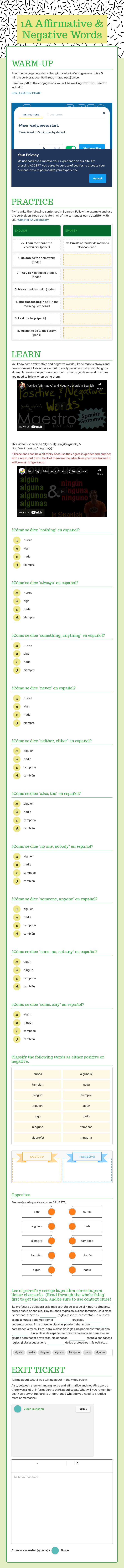 1A Affirmative & Negative Words worksheet preview image