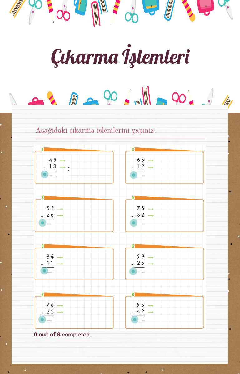 Çıkarma İşlemleri Grade 3 worksheet preview