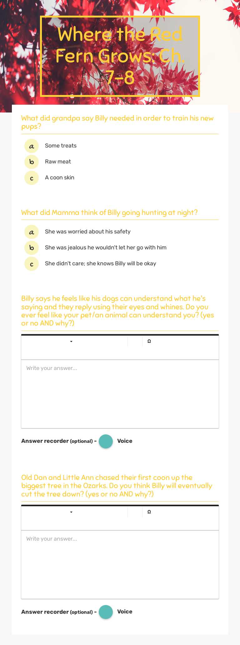 Where the Red Fern Grows: Ch. 7-8 worksheet preview image