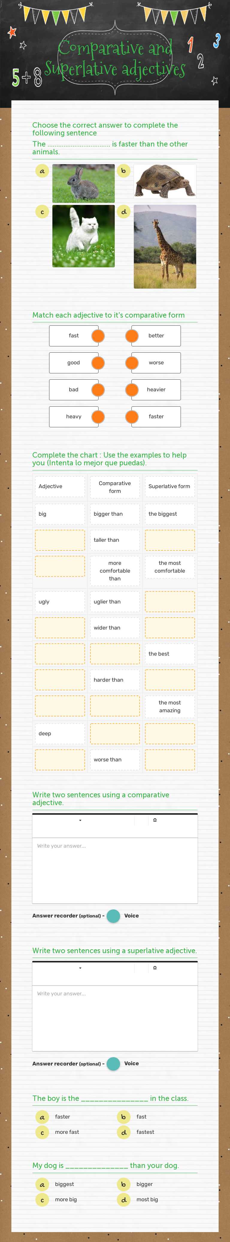 Comparative and Superlative adjectives worksheet preview image