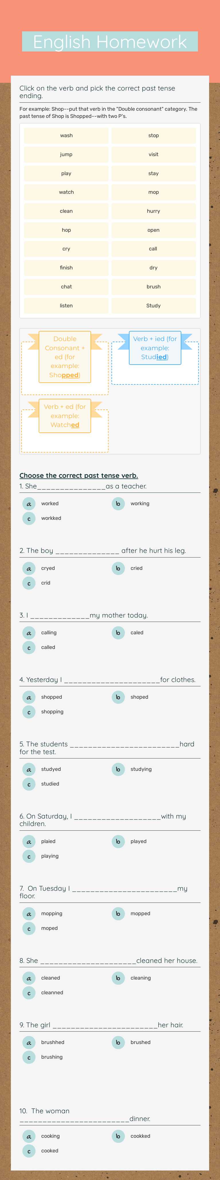 English Homework Other worksheet preview