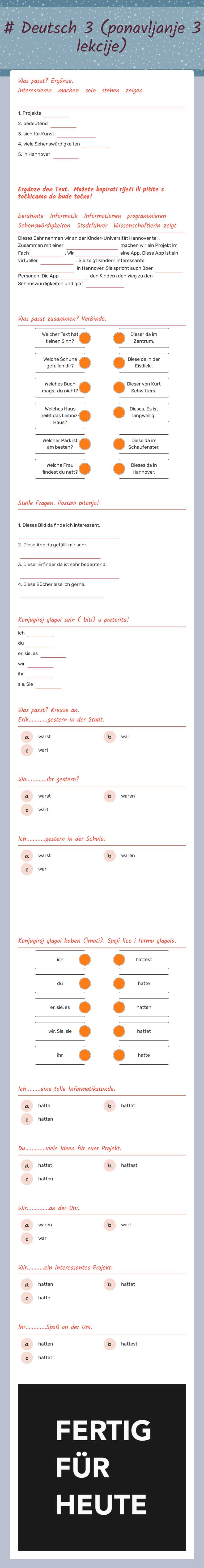 # Deutsch 3 (ponavljanje 3 lekcije) worksheet preview image