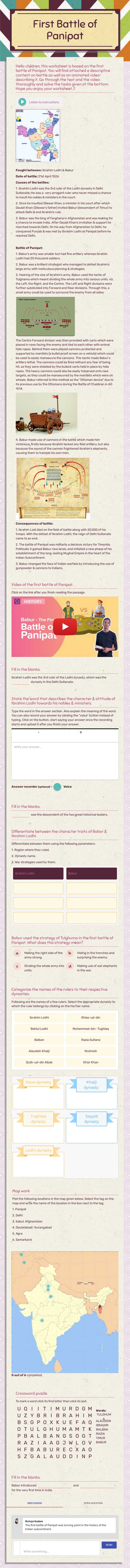 First Battle of Panipat worksheet preview image