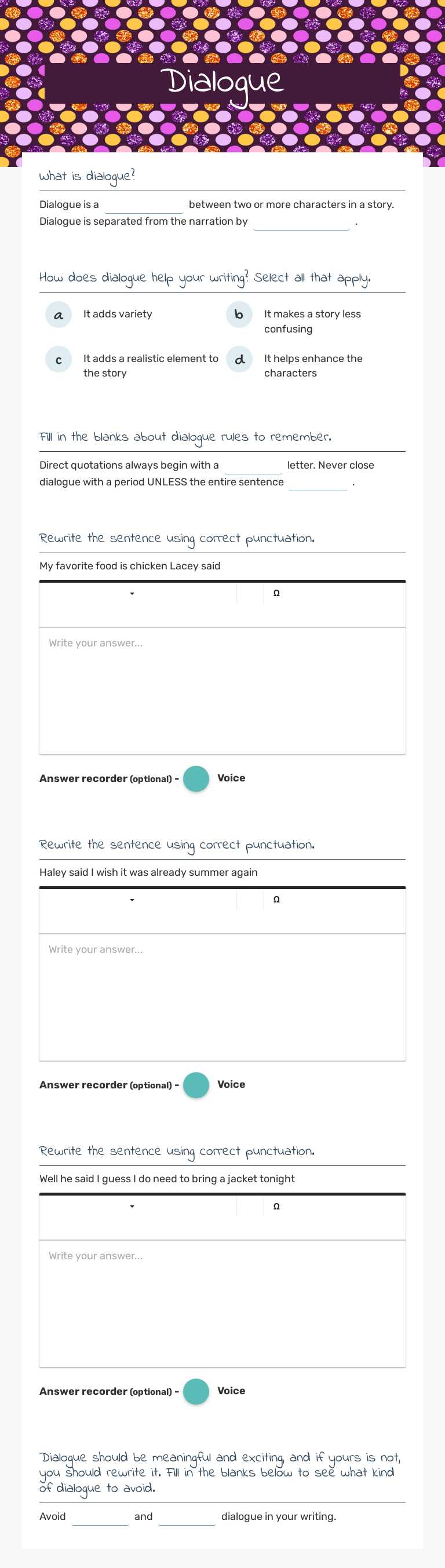 Dialogue worksheet preview image
