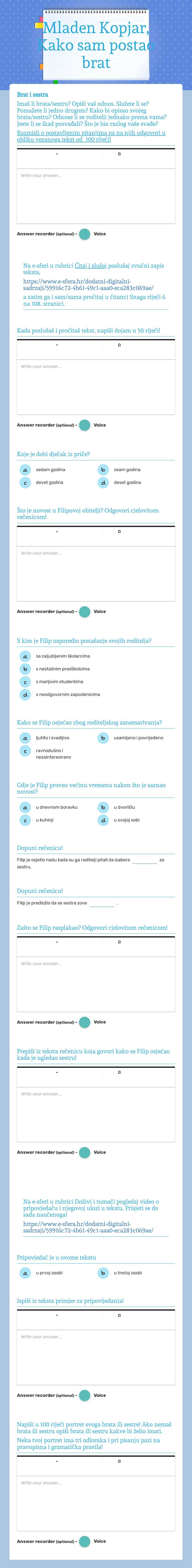 Mladen Kopjar, Kako sam postao brat worksheet preview image