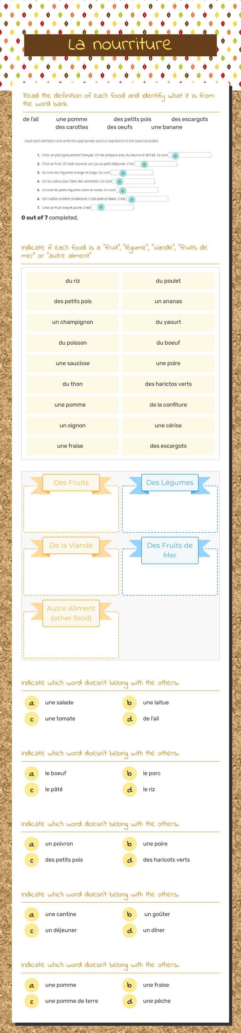 La nourriture worksheet preview image