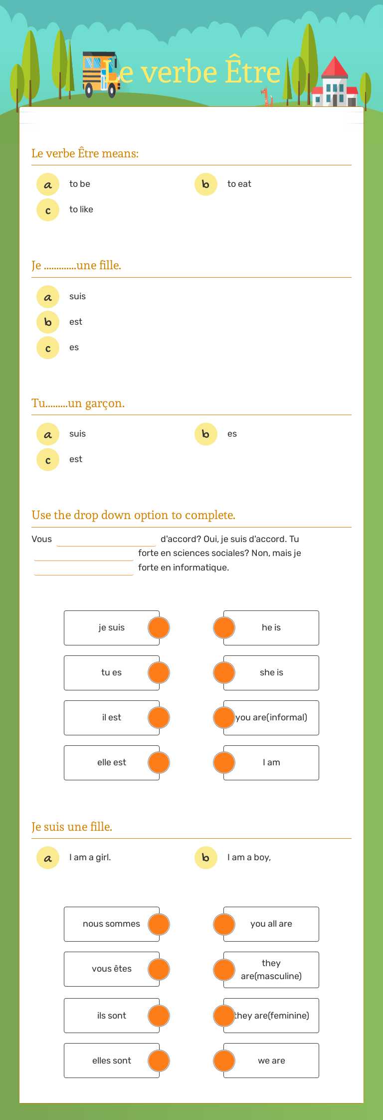 Le verbe Être worksheet preview image